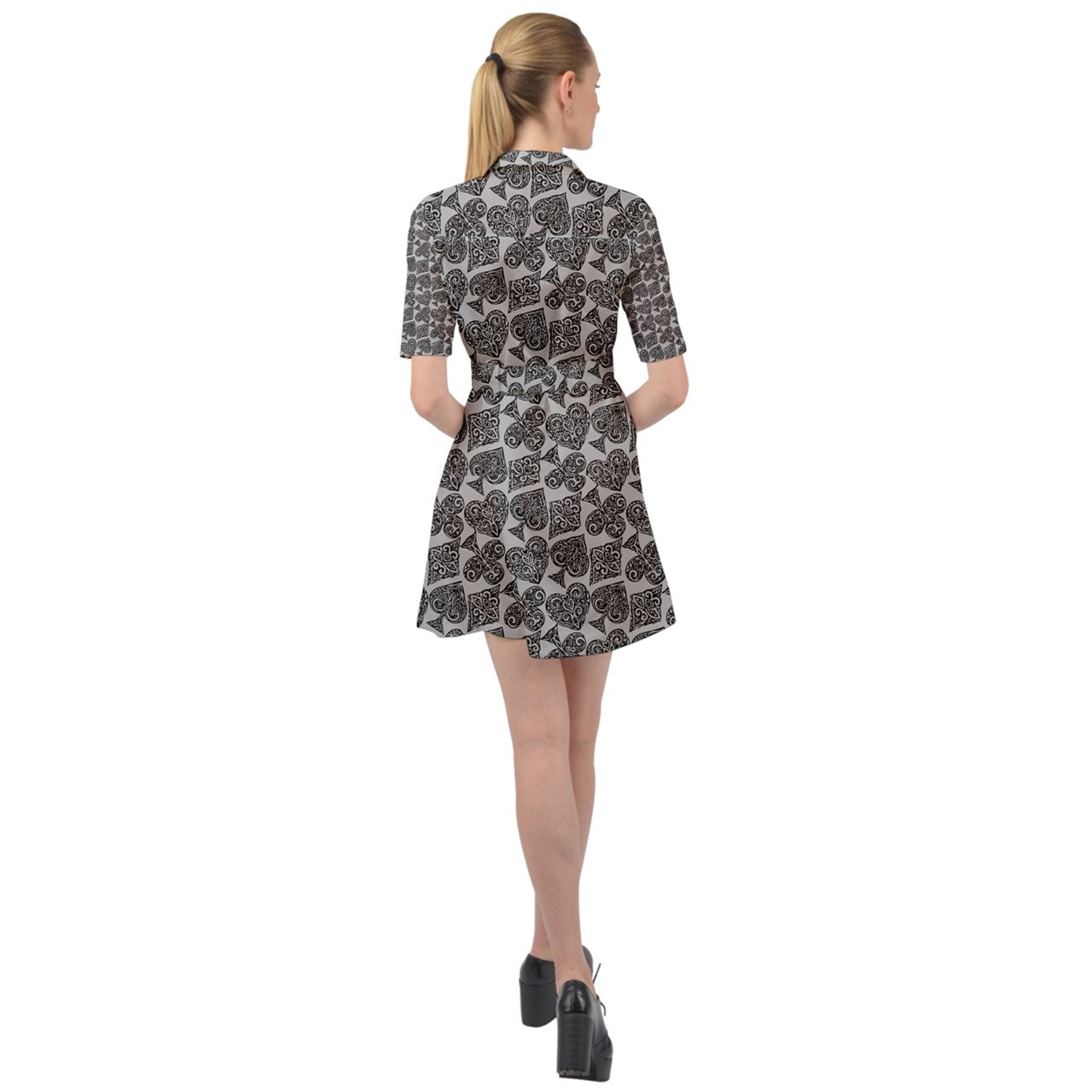 Playingcards-grey Belted Shirt Dress - Luxtrini, LLC