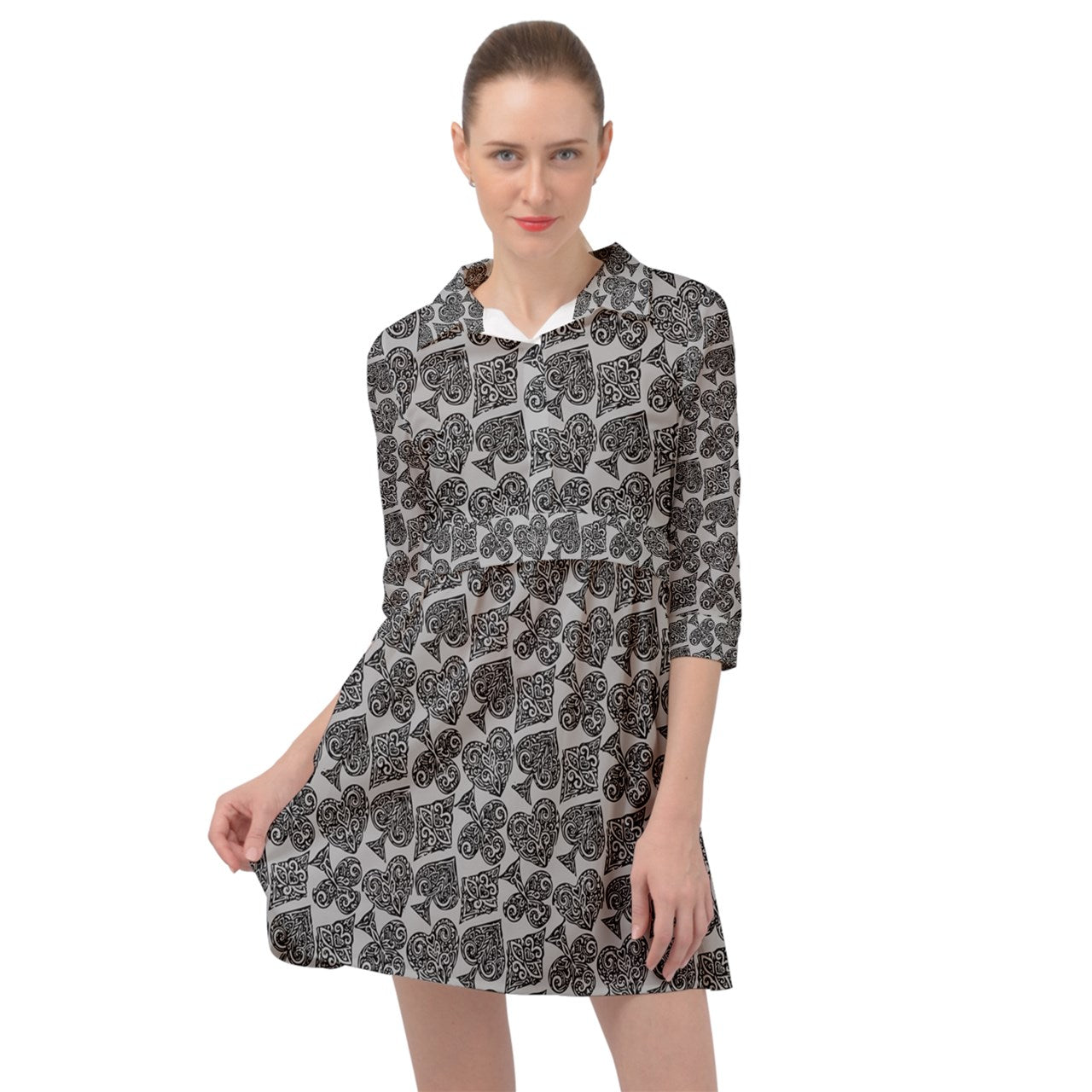 Playingcards-grey Mini Skater Shirt Dress - Luxtrini, LLC