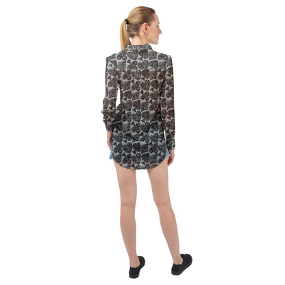 Playingcards-grey Long Sleeve Chiffon Shirt - Luxtrini, LLC