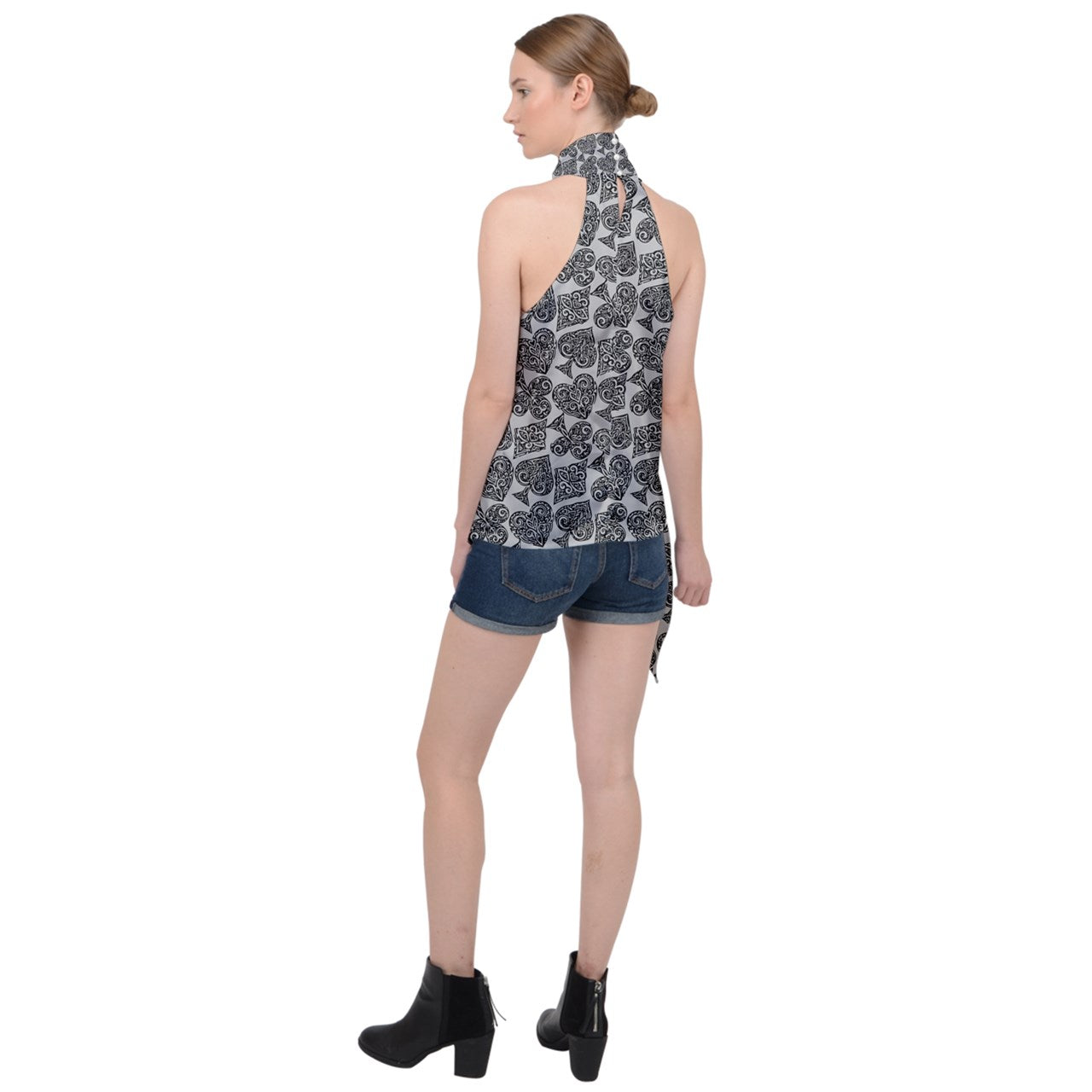 Playingcards-grey Halter Asymmetric Satin Top - Luxtrini, LLC