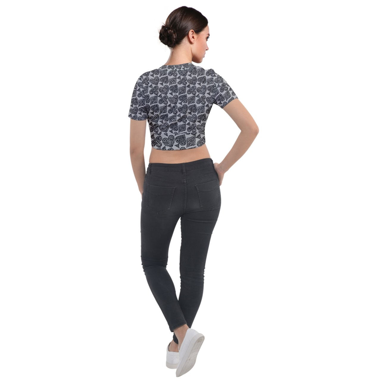 Playingcards-grey Short Sleeve Cropped Jacket - Luxtrini, LLC