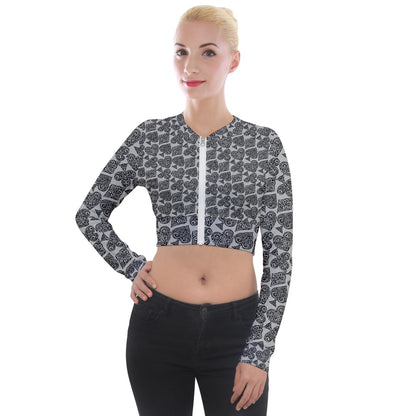 Playingcards-grey Long Sleeve Cropped Velvet Jacket - Luxtrini, LLC