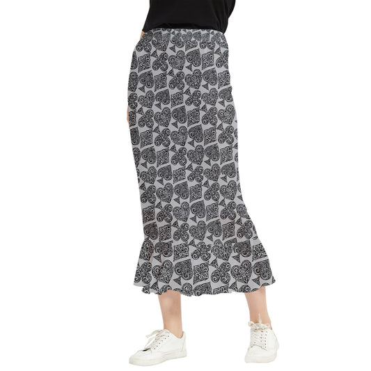 Playingcards-grey Maxi Fishtail Chiffon Skirt - Luxtrini, LLC