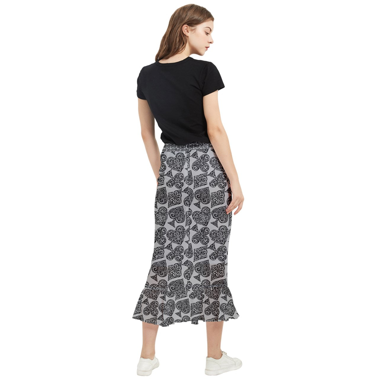 Playingcards-grey Maxi Fishtail Chiffon Skirt - Luxtrini, LLC