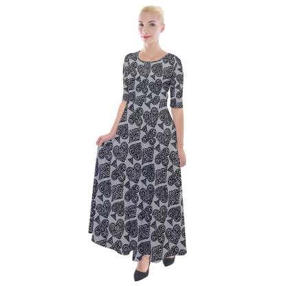 Playingcards-grey Half Sleeves Maxi Dress - Luxtrini, LLC