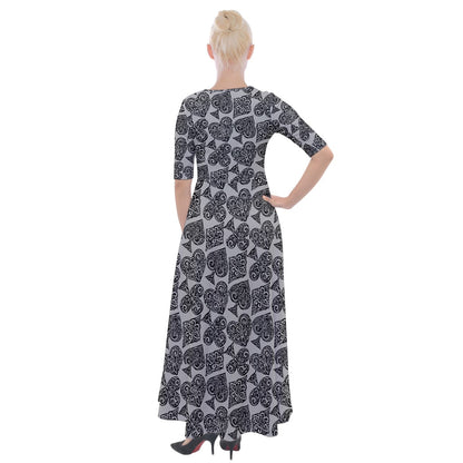 Playingcards-grey Half Sleeves Maxi Dress - Luxtrini, LLC