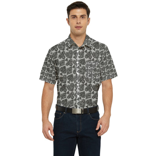 Playingcards-grey Men's Short Sleeve Pocket Shirt - Luxtrini, LLC