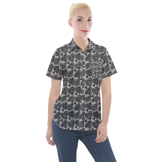 Playingcards-grey Women's Short Sleeve Pocket Shirt - Luxtrini, LLC