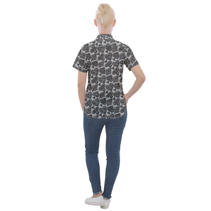 Playingcards-grey Women's Short Sleeve Pocket Shirt - Luxtrini, LLC