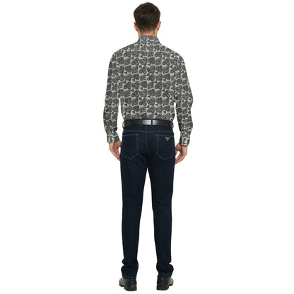 Playingcards-grey Men's Long Sleeve Pocket Shirt - Luxtrini, LLC