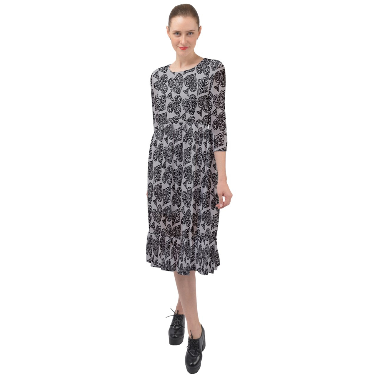 Playingcards-grey Ruffle End Midi Chiffon Dress - Luxtrini, LLC