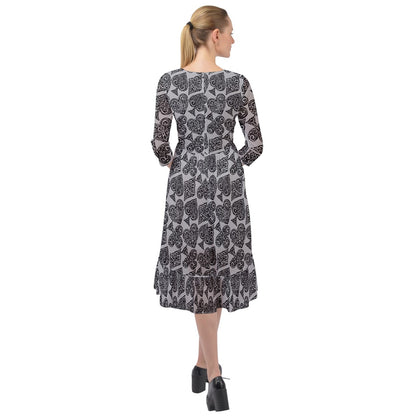 Playingcards-grey Ruffle End Midi Chiffon Dress - Luxtrini, LLC