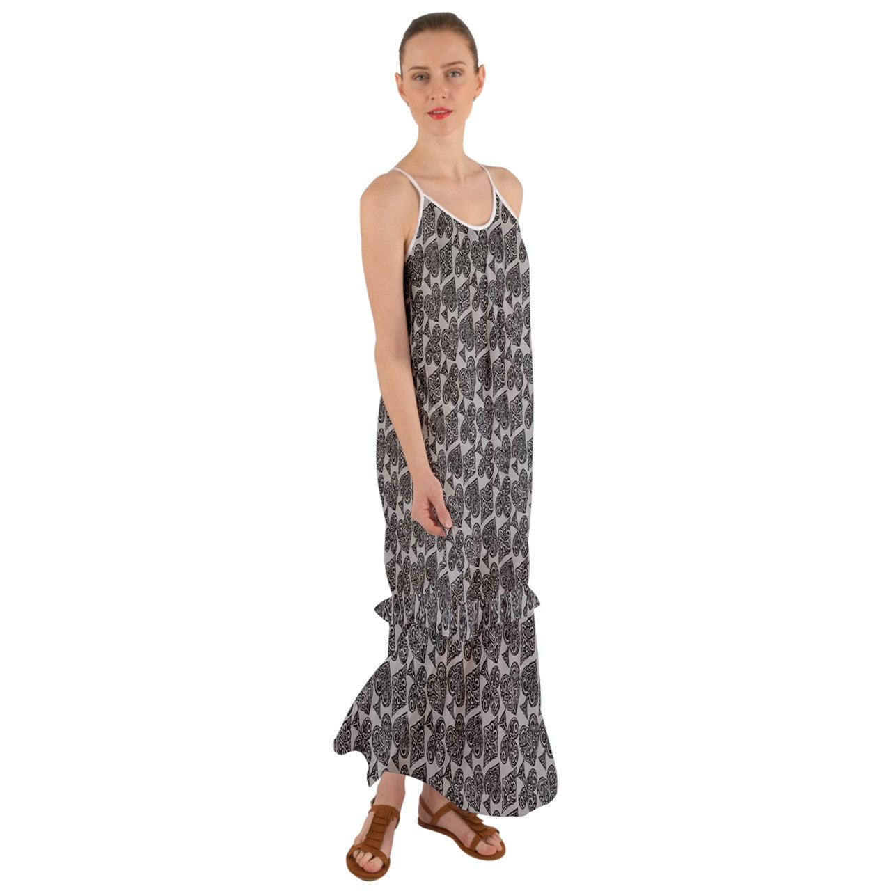 Playingcards-grey Cami Maxi Ruffle Chiffon Dress - Luxtrini, LLC