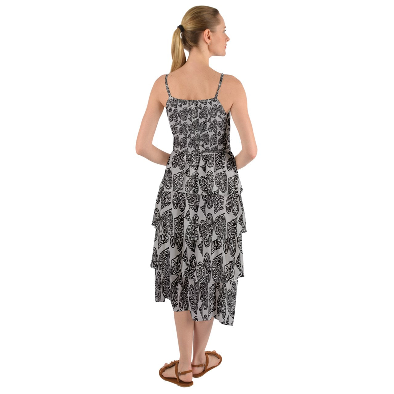 Playingcards-grey Layered Bottom Dress - Luxtrini, LLC