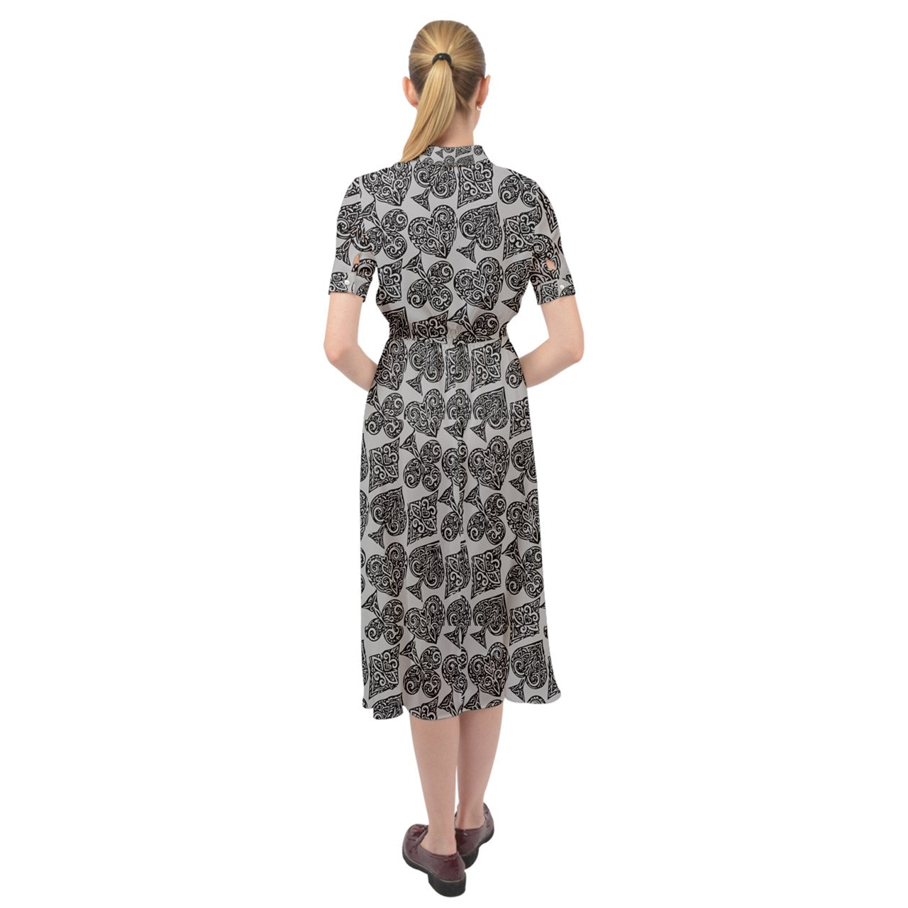 Playingcards-grey Keyhole Neckline Chiffon Dress - Luxtrini, LLC