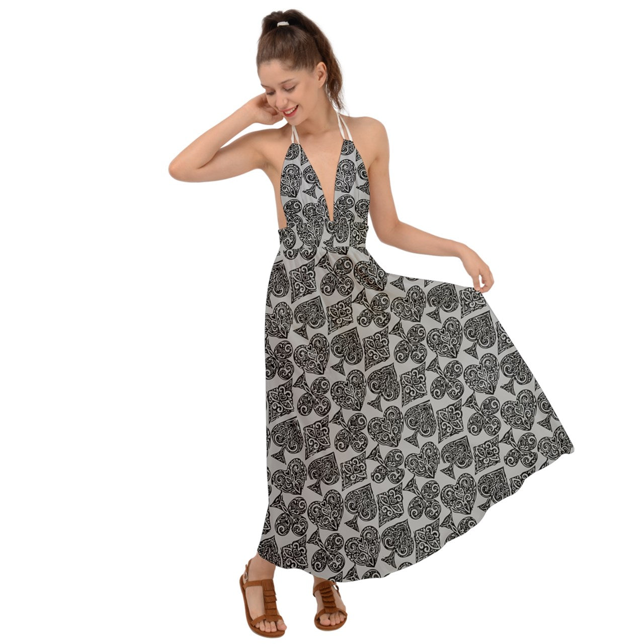 Playingcards-grey Backless Maxi Beach Dress - Luxtrini, LLC