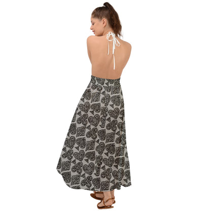 Playingcards-grey Backless Maxi Beach Dress - Luxtrini, LLC