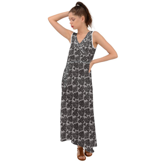 Playingcards-grey V-Neck Chiffon Maxi Dress - Luxtrini, LLC