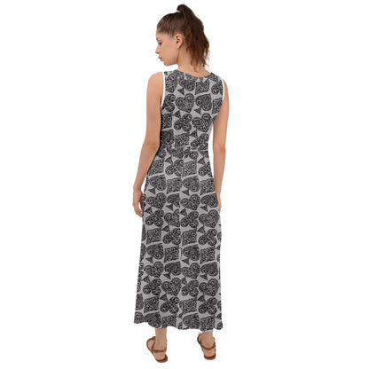 Playingcards-grey V-Neck Chiffon Maxi Dress - Luxtrini, LLC