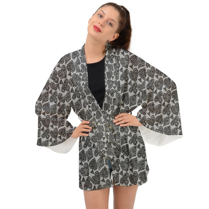 Playingcards-grey Long Sleeve Kimono - Luxtrini, LLC