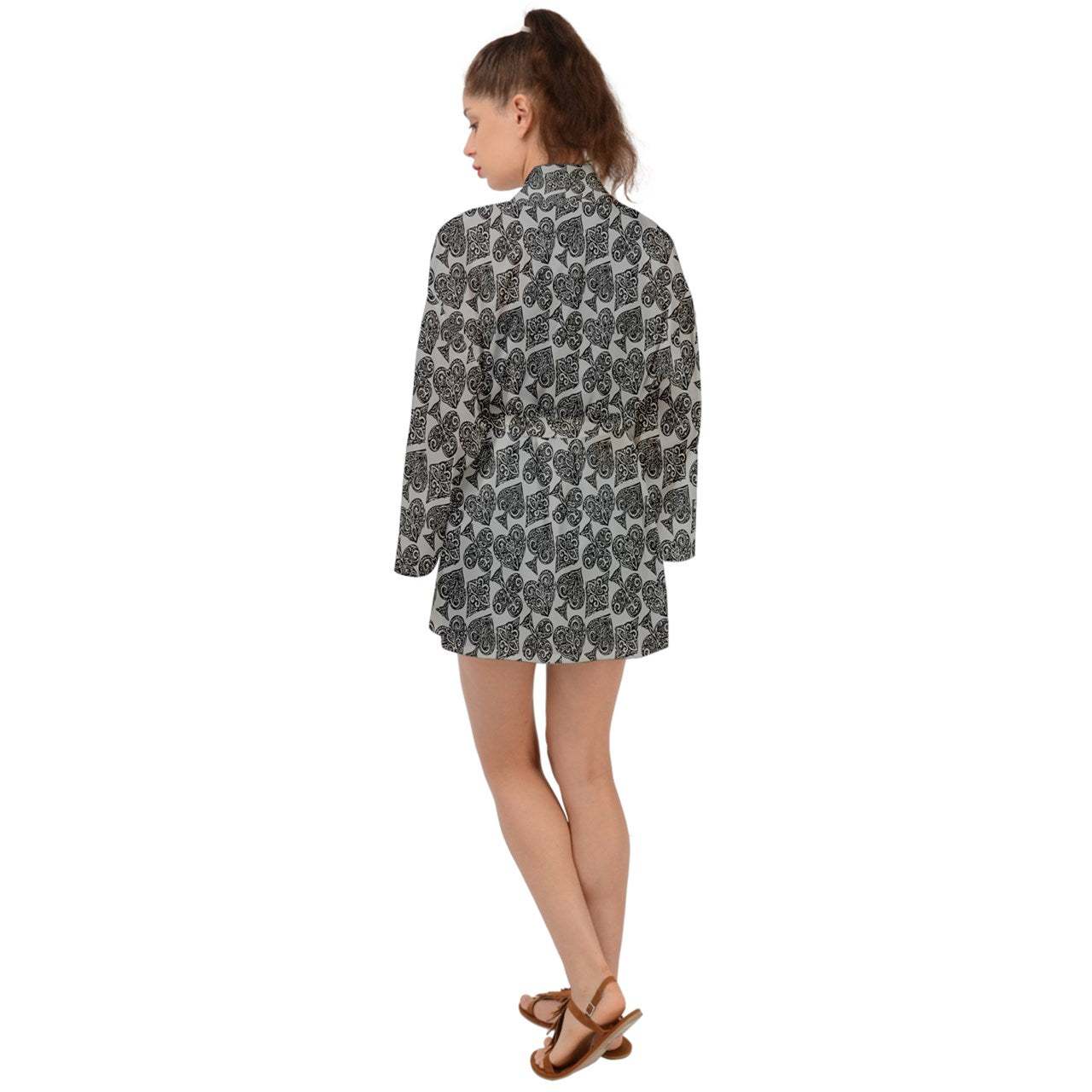 Playingcards-grey Long Sleeve Kimono - Luxtrini, LLC