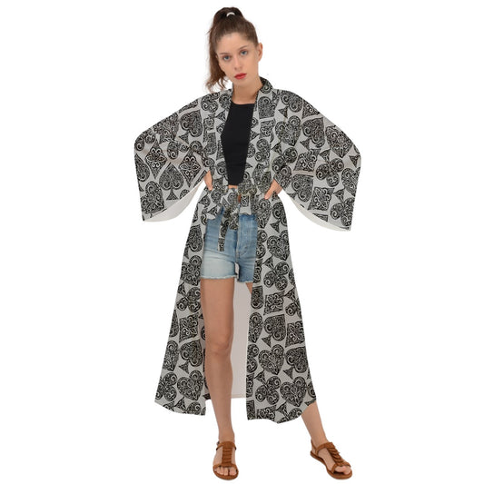 Playingcards-grey Maxi Kimono - Luxtrini, LLC