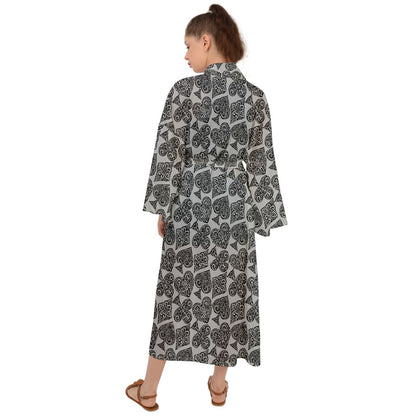 Playingcards-grey Maxi Kimono - Luxtrini, LLC