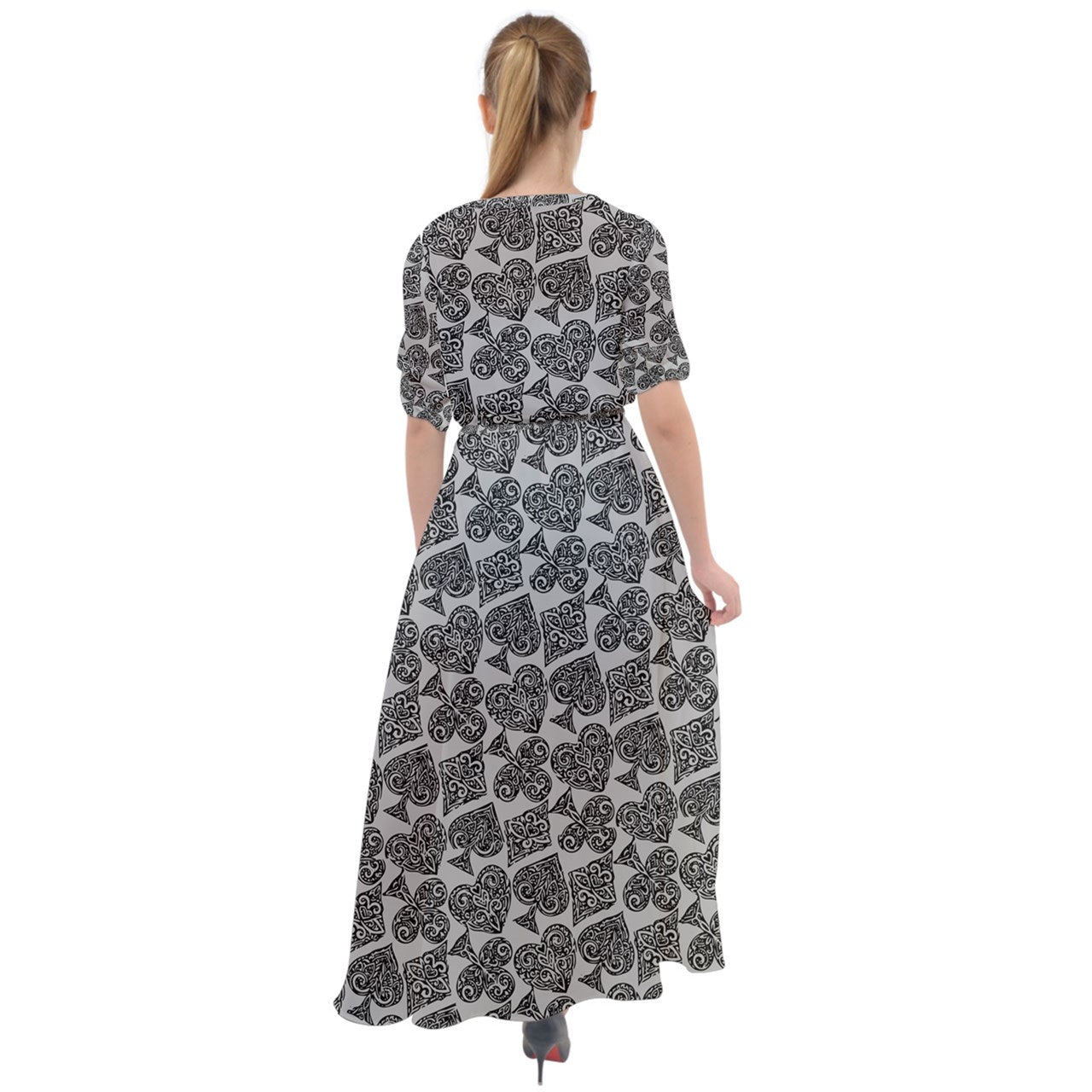 Playingcards-grey Waist Tie Boho Maxi Dress - Luxtrini, LLC