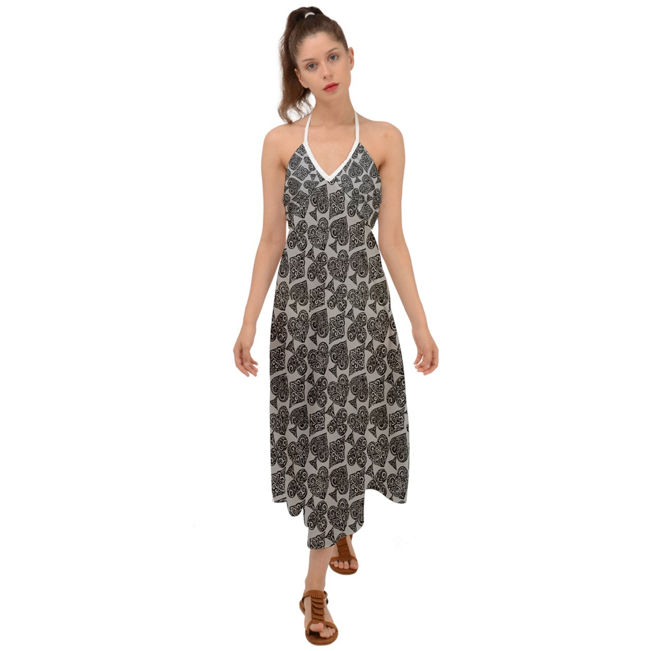 Playingcards-grey Halter Tie Back Dress - Luxtrini, LLC