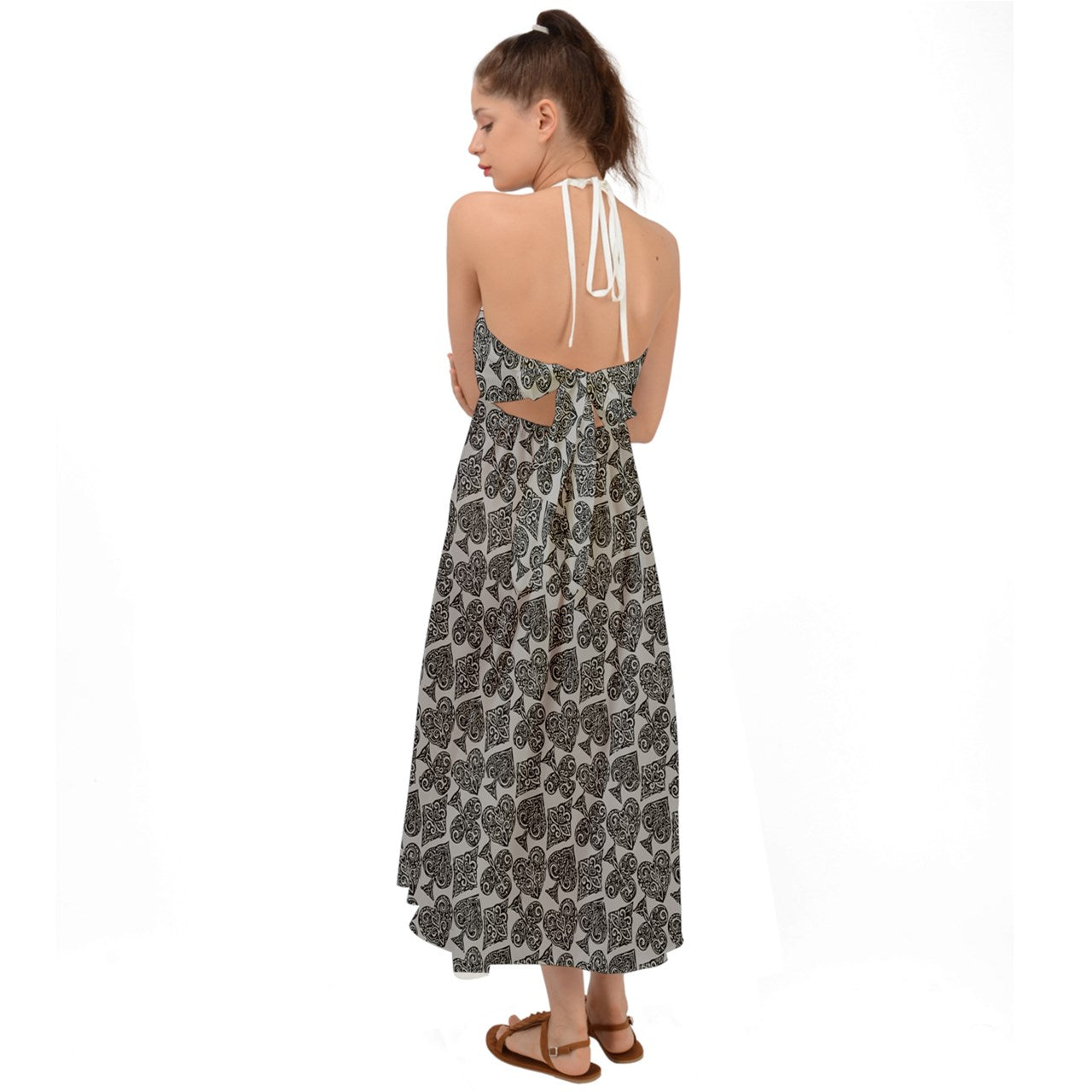 Playingcards-grey Halter Tie Back Dress - Luxtrini, LLC