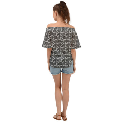 Playingcards-grey Off Shoulder Short Sleeve Top - Luxtrini, LLC