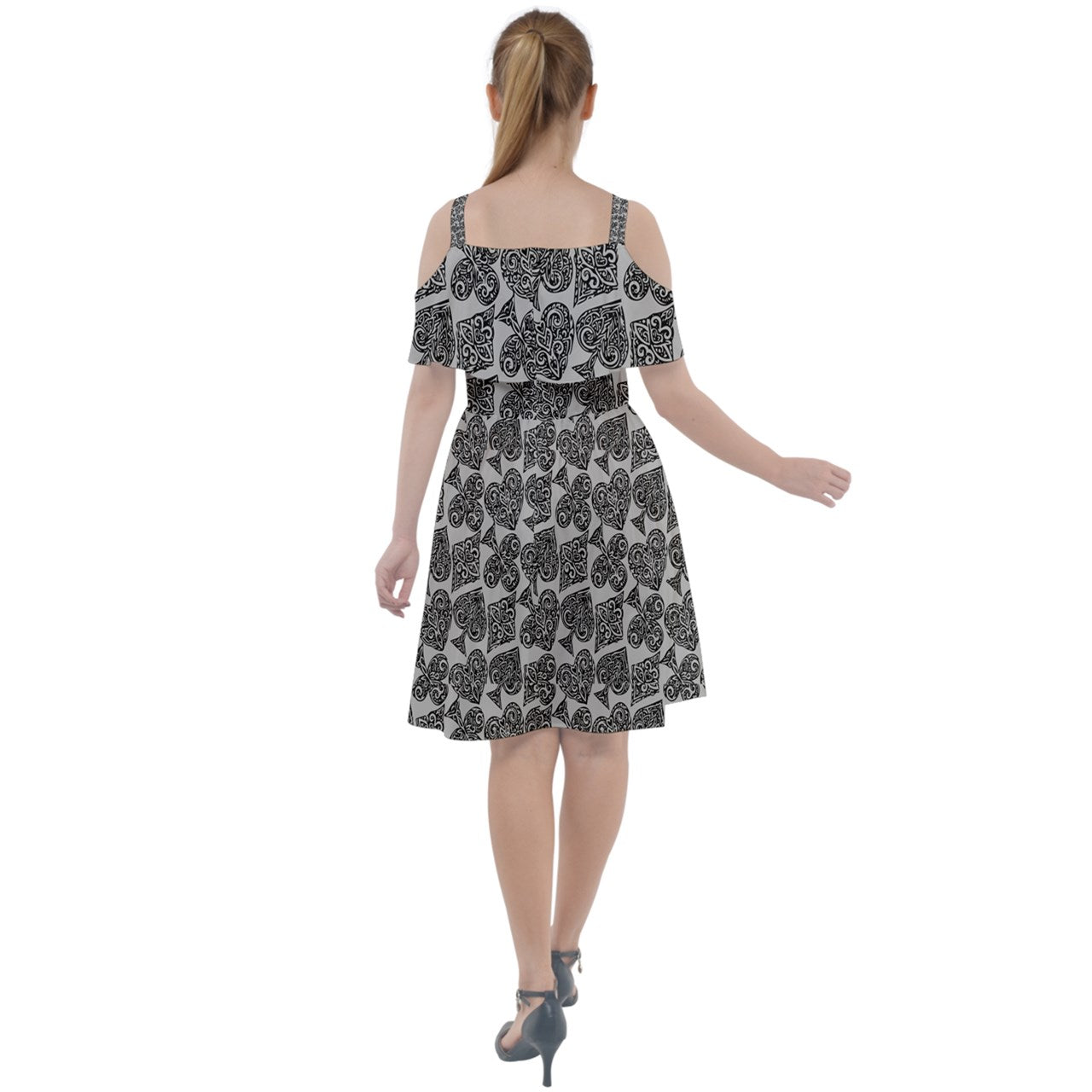 Playingcards-grey Cut Out Shoulders Chiffon Dress - Luxtrini, LLC