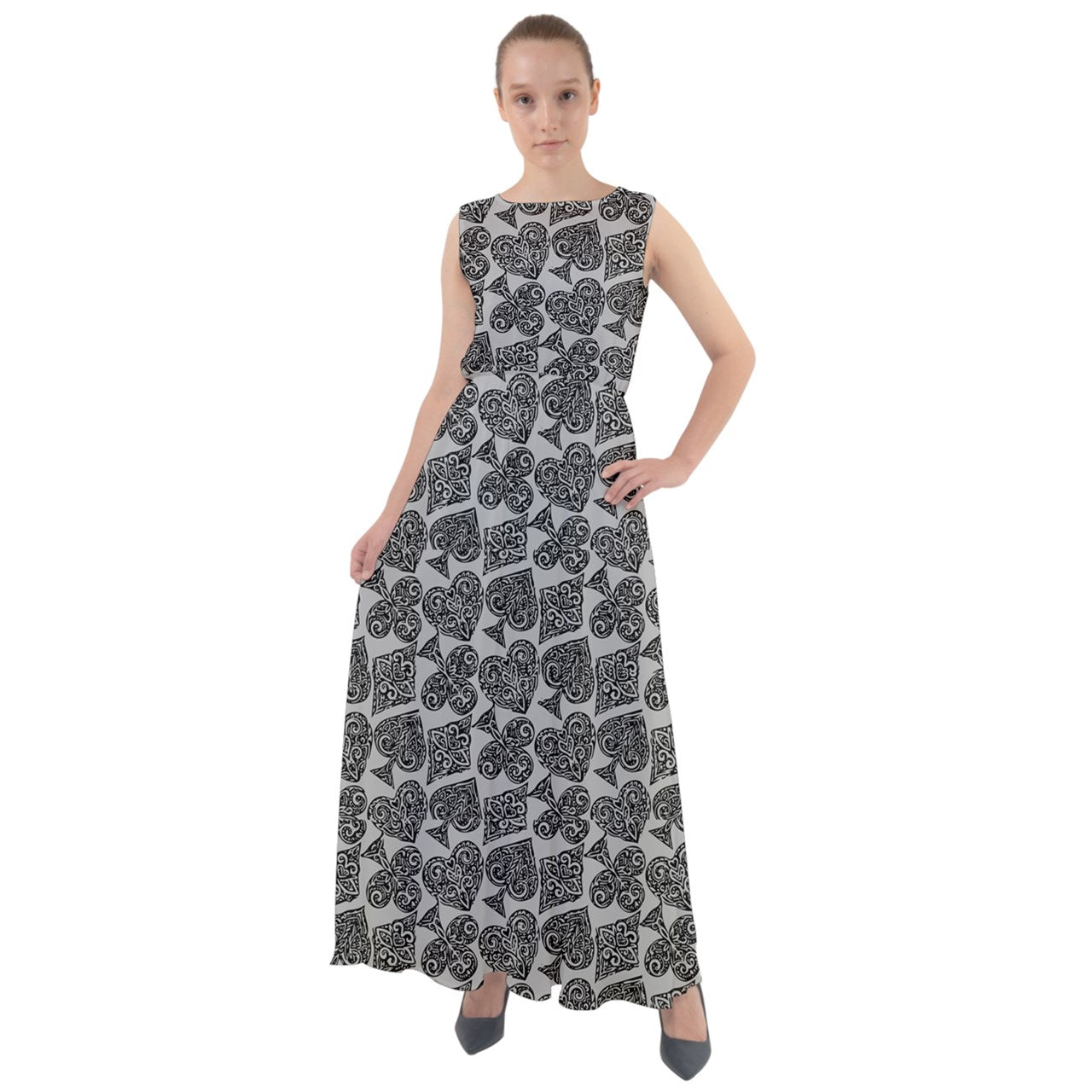 Playingcards-grey Chiffon Mesh Boho Maxi Dress - Luxtrini, LLC