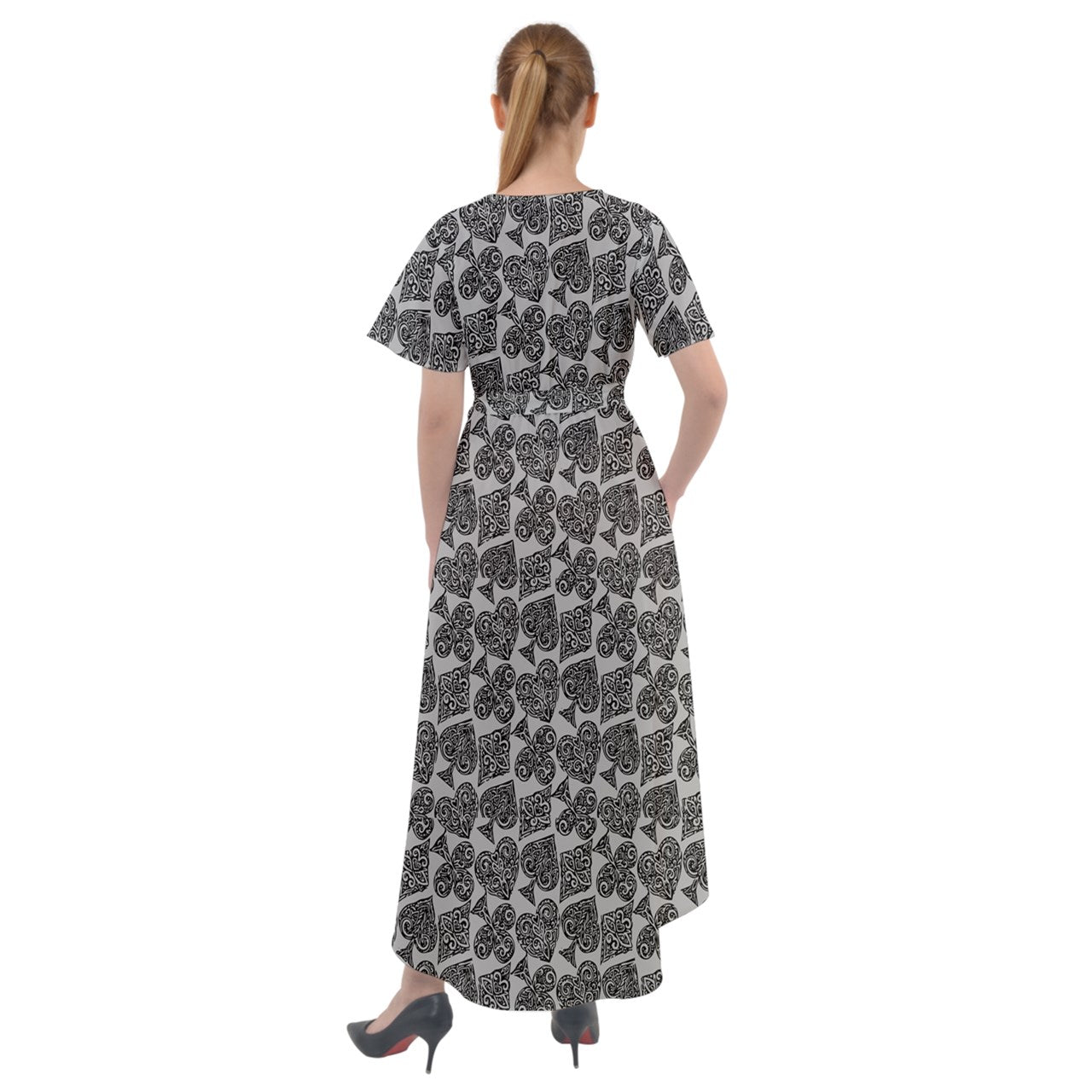 Playingcards-grey Front Wrap High Low Dress - Luxtrini, LLC