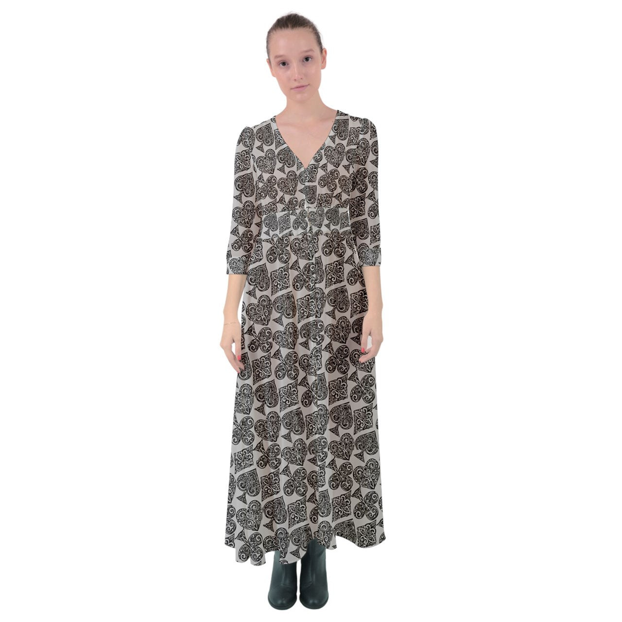 Playingcards-grey Button Up Maxi Dress - Luxtrini, LLC