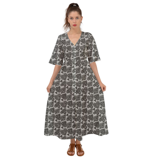 Playingcards-grey Kimono Sleeve Boho Dress - Luxtrini, LLC