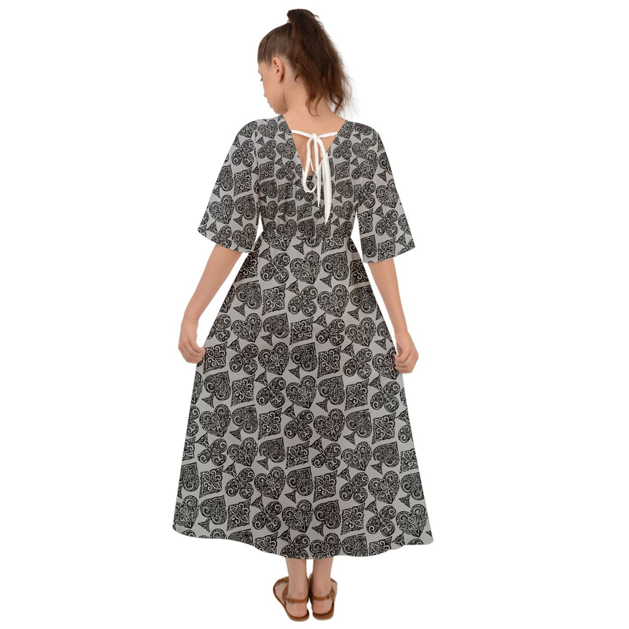 Playingcards-grey Kimono Sleeve Boho Dress - Luxtrini, LLC