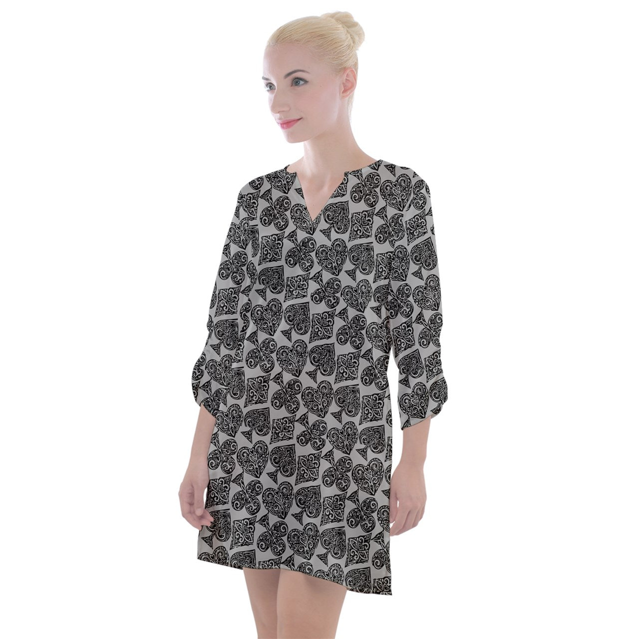 Playingcards-grey Open Neck Shift Dress - Luxtrini, LLC