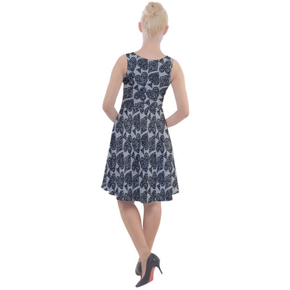 Playingcards-grey Knee Length Skater Dress - Luxtrini, LLC