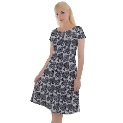 Playingcards-grey Classic Short Sleeve Dress - Luxtrini, LLC