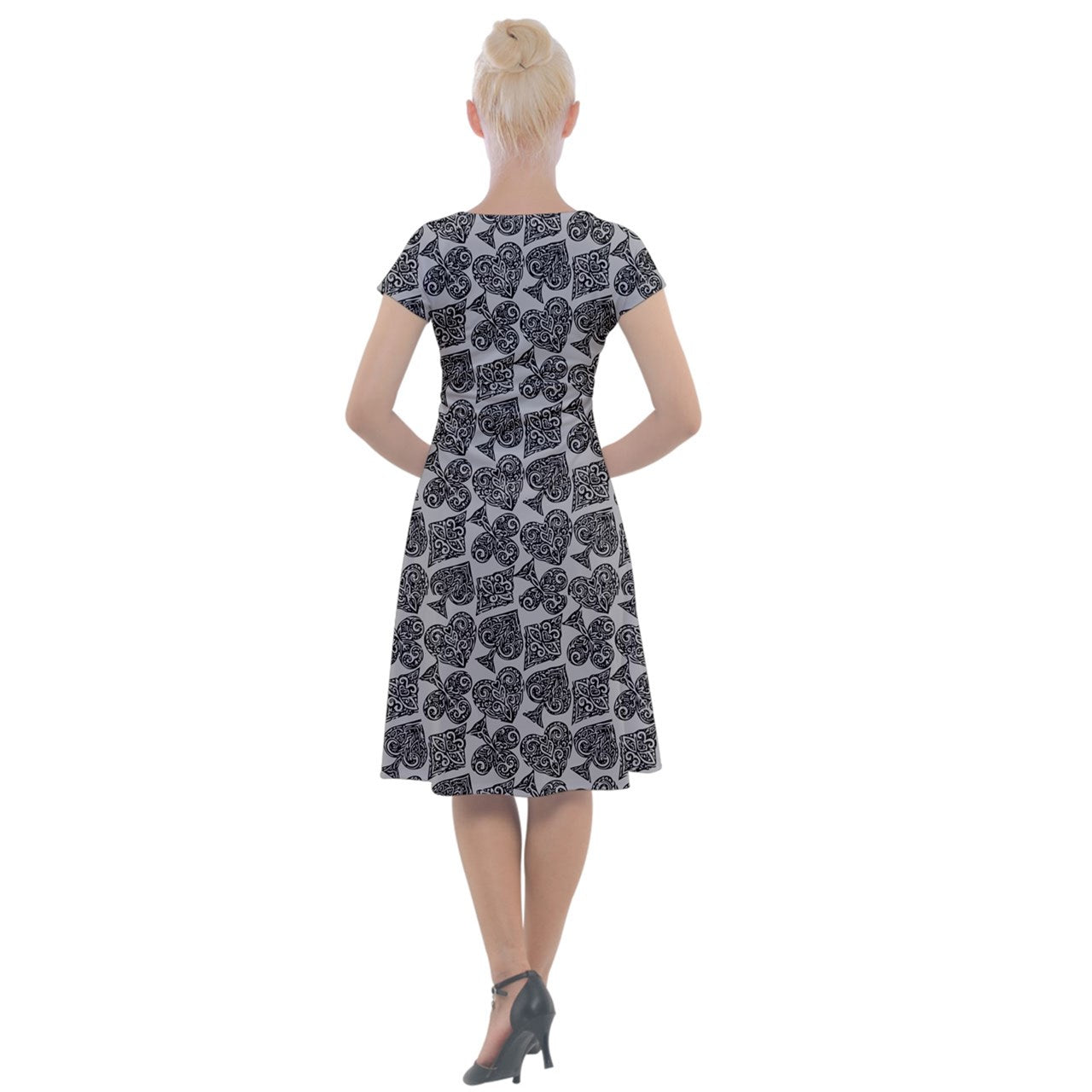 Playingcards-grey Classic Short Sleeve Dress - Luxtrini, LLC