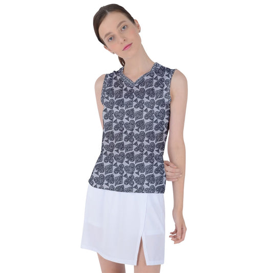 Playingcards-grey Women's Sleeveless Sports Top - Luxtrini, LLC