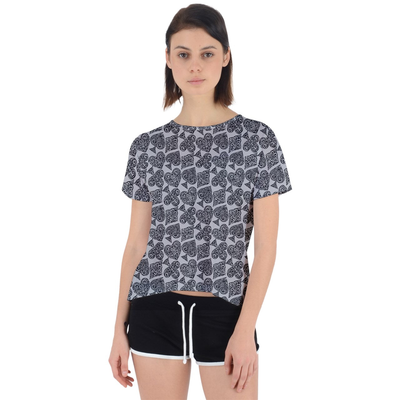 Playingcards-grey Open Back Sport Tee - Luxtrini, LLC