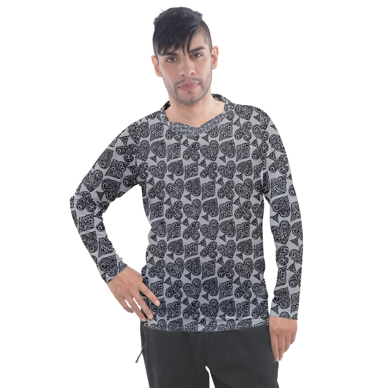 Playingcards-grey Men's Pique Long Sleeve Tee - Luxtrini, LLC