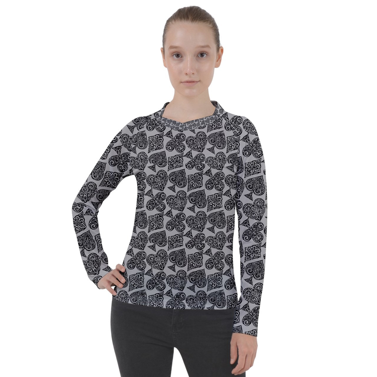 Playingcards-grey Women's Pique Long Sleeve Tee - Luxtrini, LLC