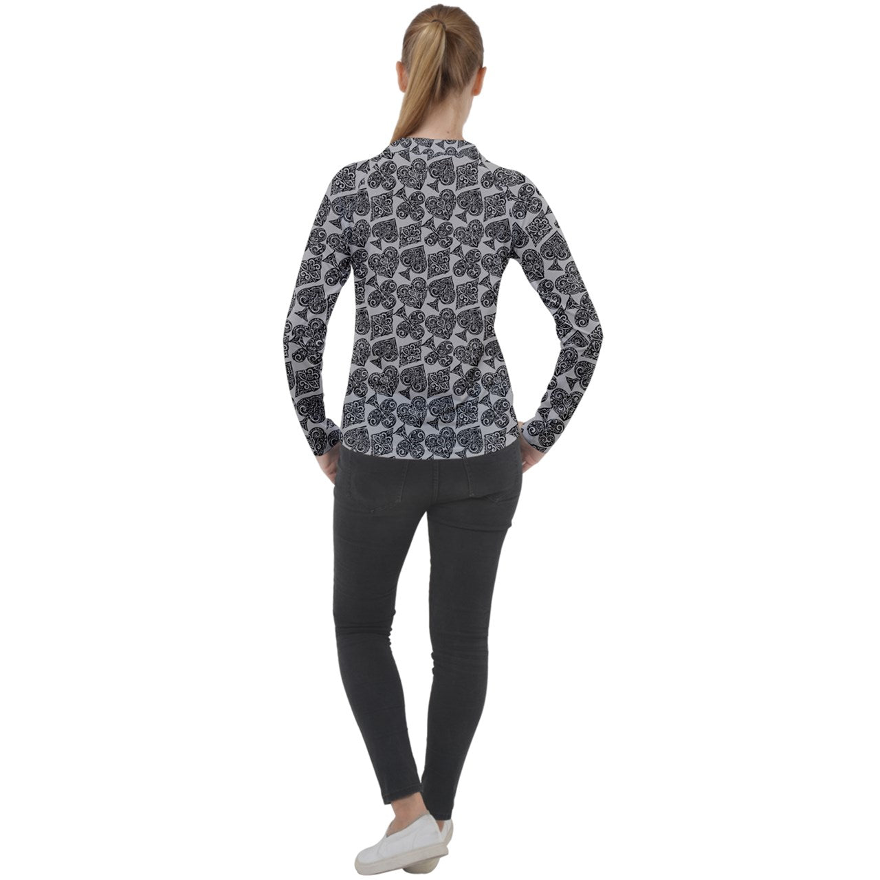 Playingcards-grey Women's Pique Long Sleeve Tee - Luxtrini, LLC