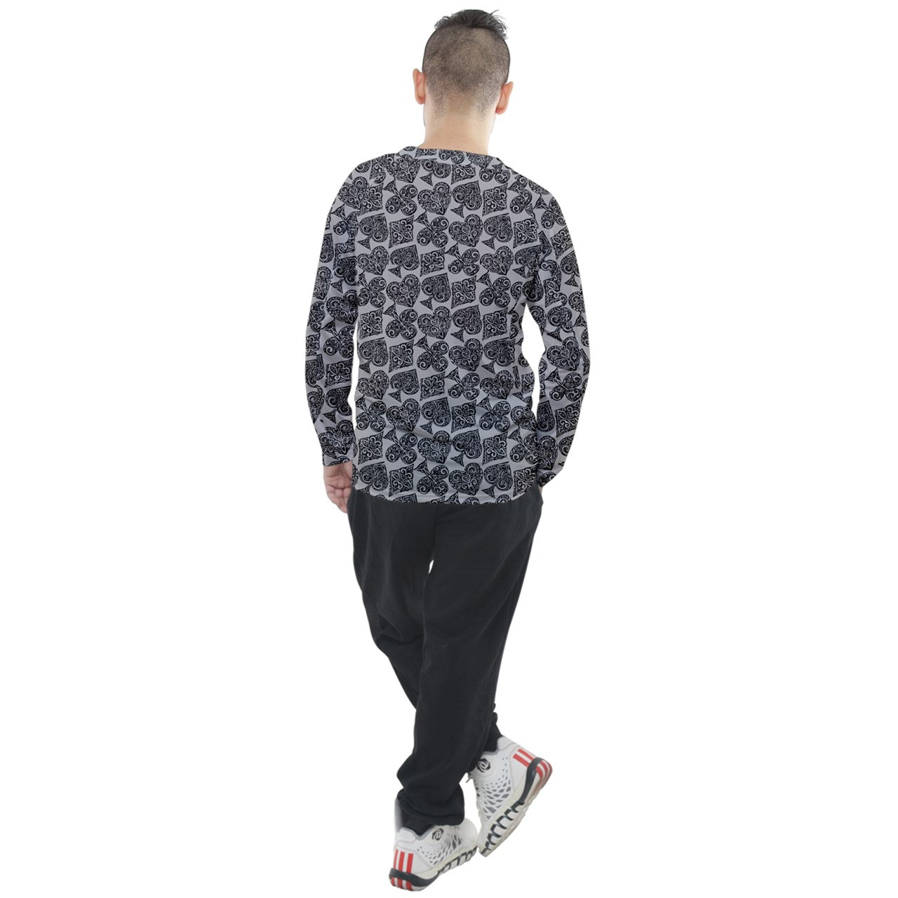 Playingcards-grey Men's Long Sleeve Raglan Tee - Luxtrini, LLC