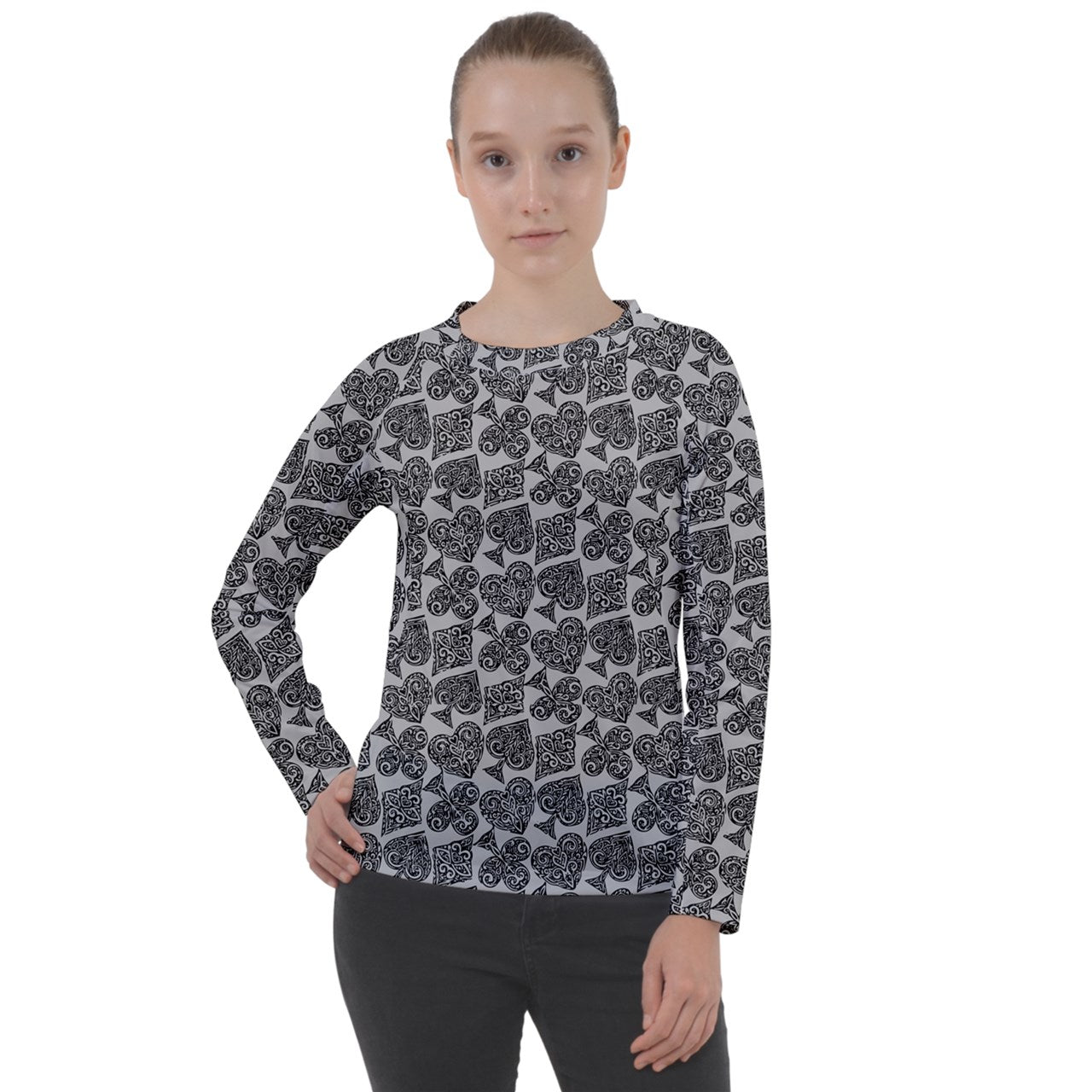 Playingcards-grey Women's Long Sleeve Raglan Tee - Luxtrini, LLC