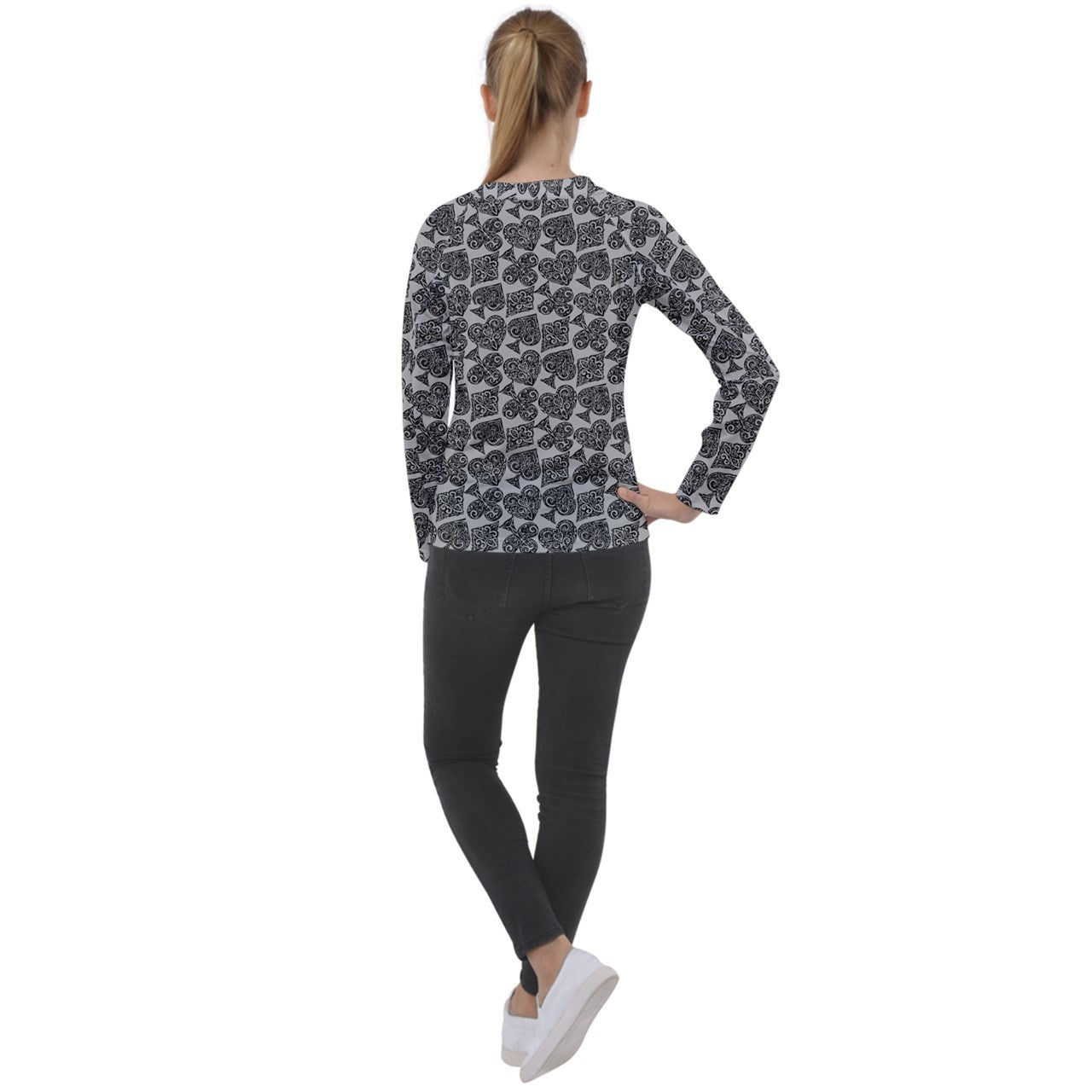 Playingcards-grey Women's Long Sleeve Raglan Tee - Luxtrini, LLC