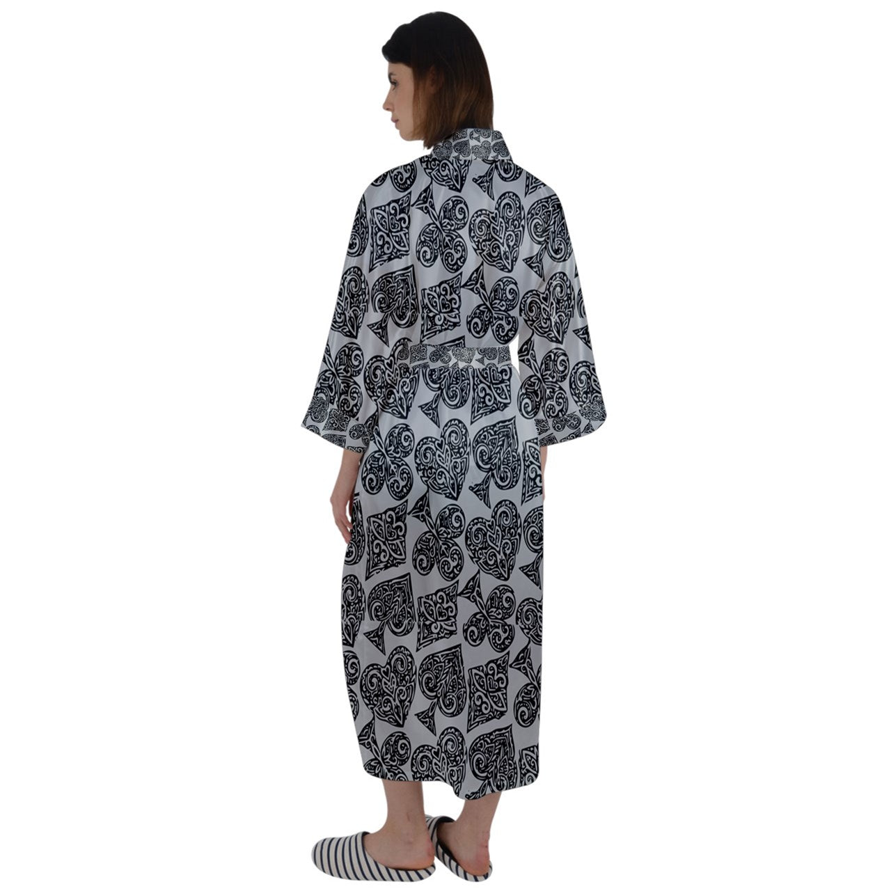 Playingcards-grey Maxi Satin Kimono - Luxtrini, LLC